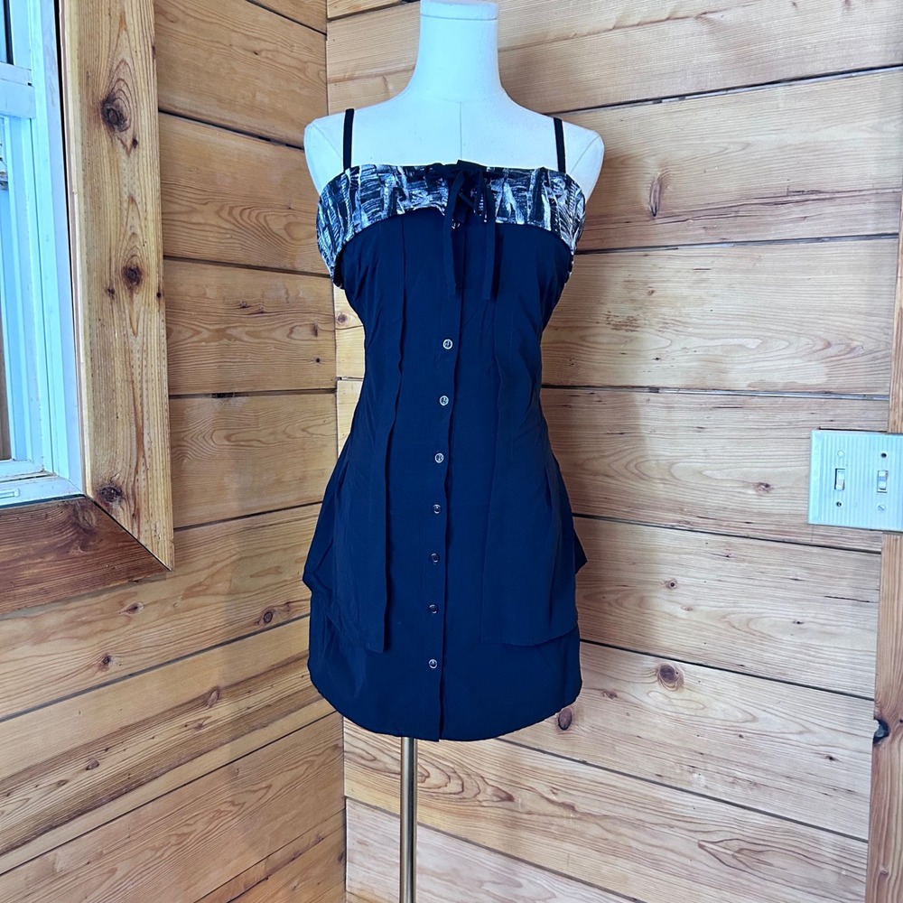 Joseph Ribkoff Upcycled Dress Women Large Black Asymmetric Abstract Avant Garde